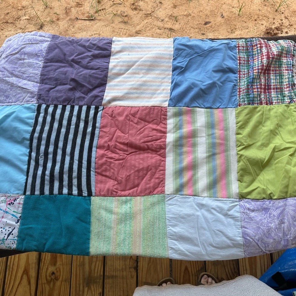 2 quilts 1.Colorful Patchwork Quilt and one pink and yellow lap quilts